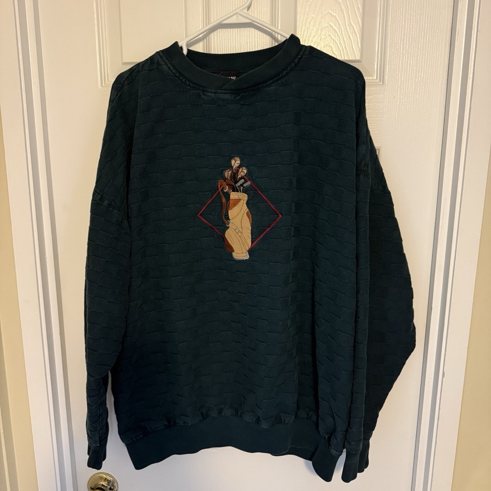 Benchmark Franklin Mills Made in USA Green Checkered Print Golf Sweatshirt